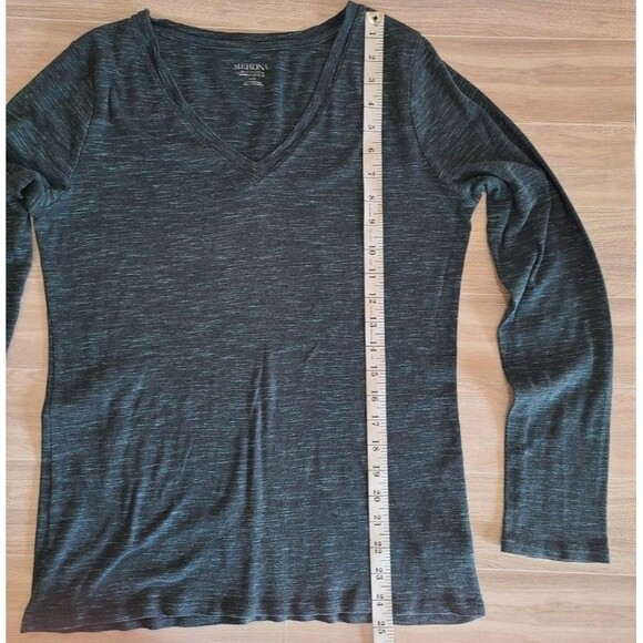 Merona Teal Stripe Long Sleeve Shirt L – Cotton V-Neck, Heathered Knit Tee - Picture 7 of 7